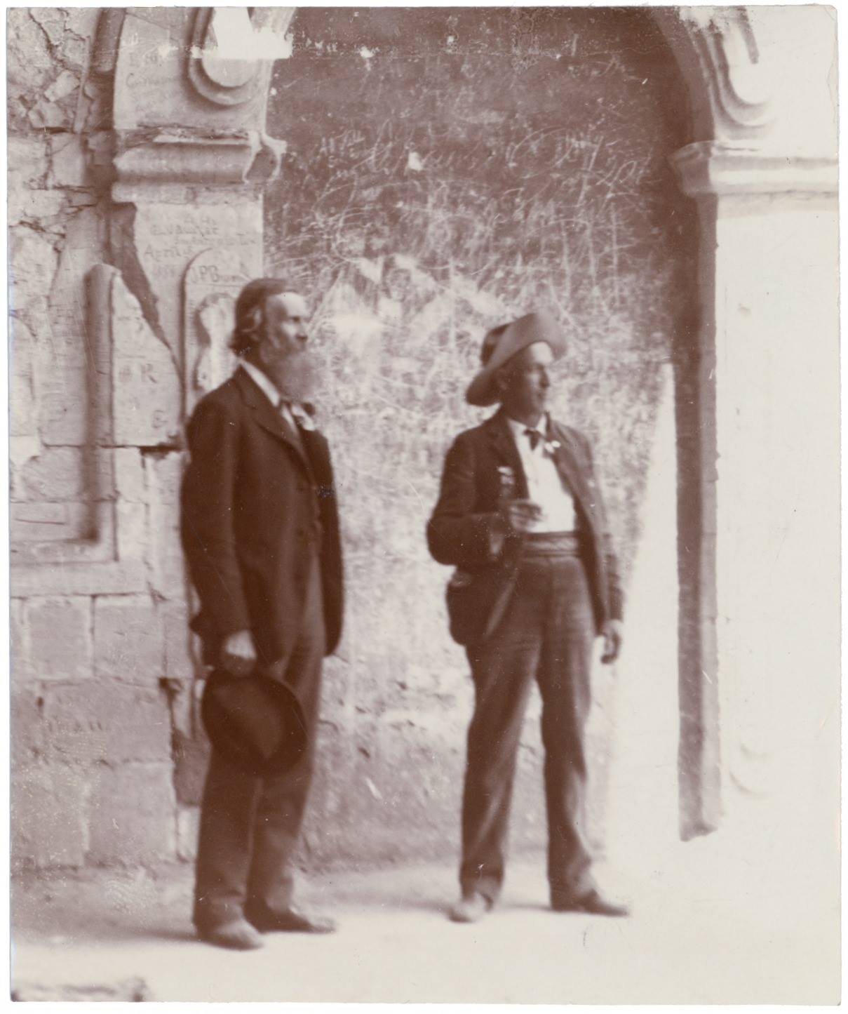 John Muir with Charles Lummis at Mission San Luis Rey, Oceanside, California, 1902